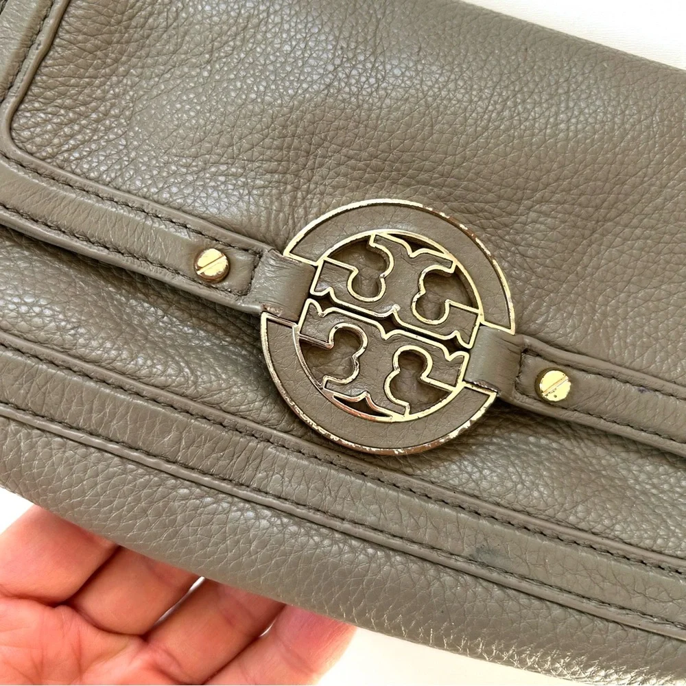 Tory Burch Thunderstorm Sage Green Genuine Leather Mini Amanda Crossbody Bag